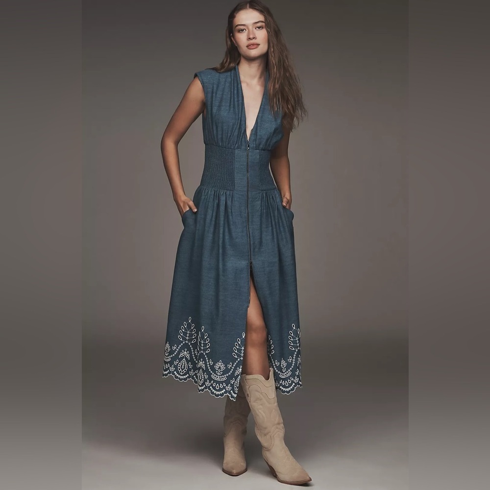 NWT Size XS - The Tommie Denim Eyelet Trim Dress 100% Cotton (NWT US$ 228)
